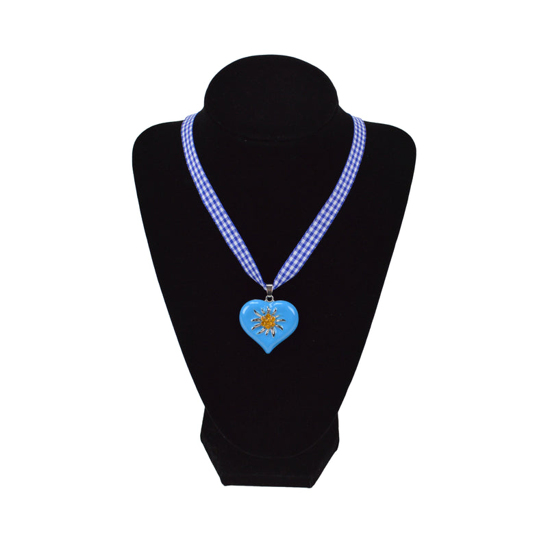 Edelweiss Blue Heart Necklace German Jewelry - ScandinavianGiftOutlet