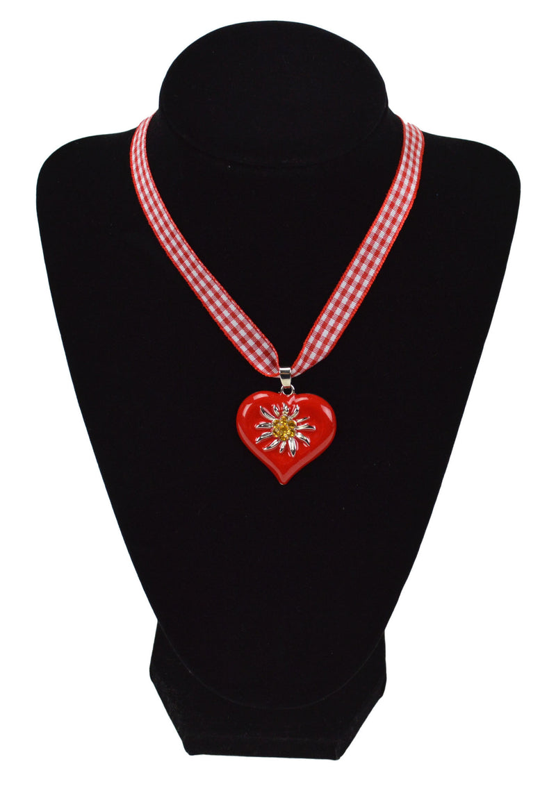 Edelweiss Red Heart Necklace German Jewelry - ScandinavianGiftOutlet