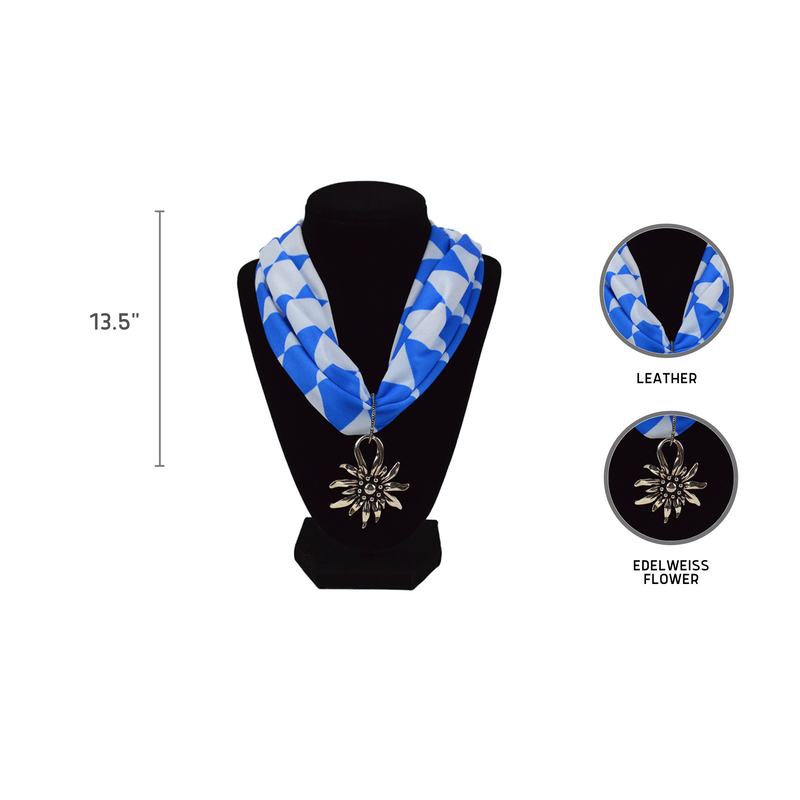 Bavarian Pattern Scarf with Edelweiss German Pendant
