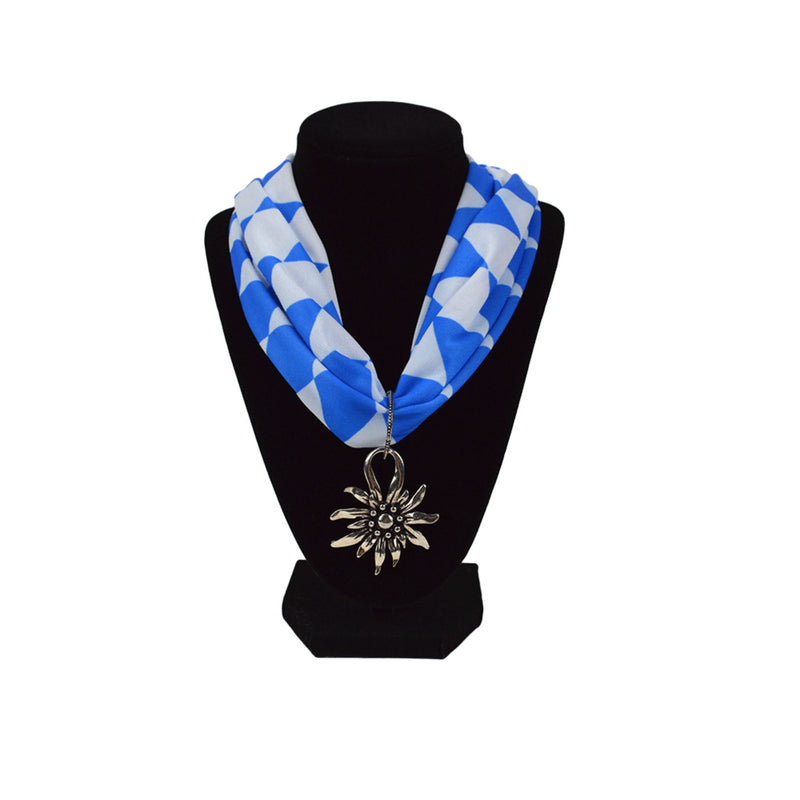 Bavarian Pattern Scarf with Edelweiss German Pendant