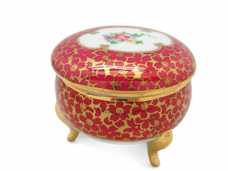 Vintage Victorian Antique Round Jewelry Box Antique Red - ScandinavianGiftOutlet