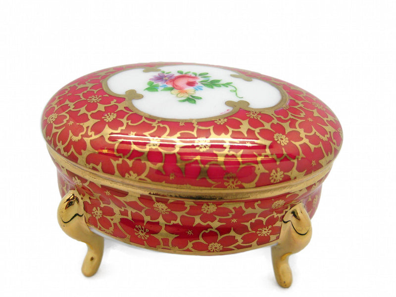 Vintage Victorian Antique Oval Jewelry Box Antique Red - ScandinavianGiftOutlet