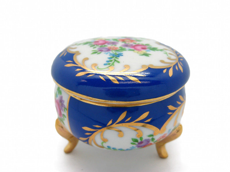 Vintage Victorian Antique Round Jewelry Box Royal Blue - ScandinavianGiftOutlet