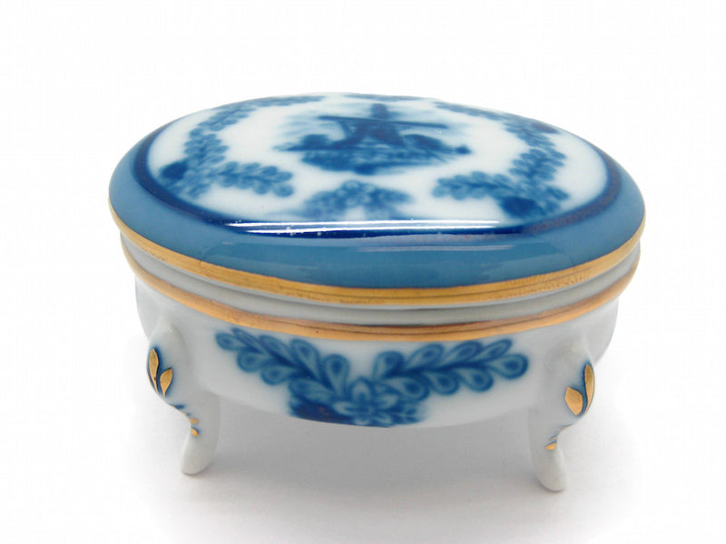 Vintage Victorian Antique Oval Jewelry Box Delft Blue - ScandinavianGiftOutlet