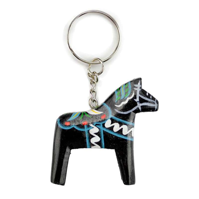 Black Swedish Dala Horse Keychain