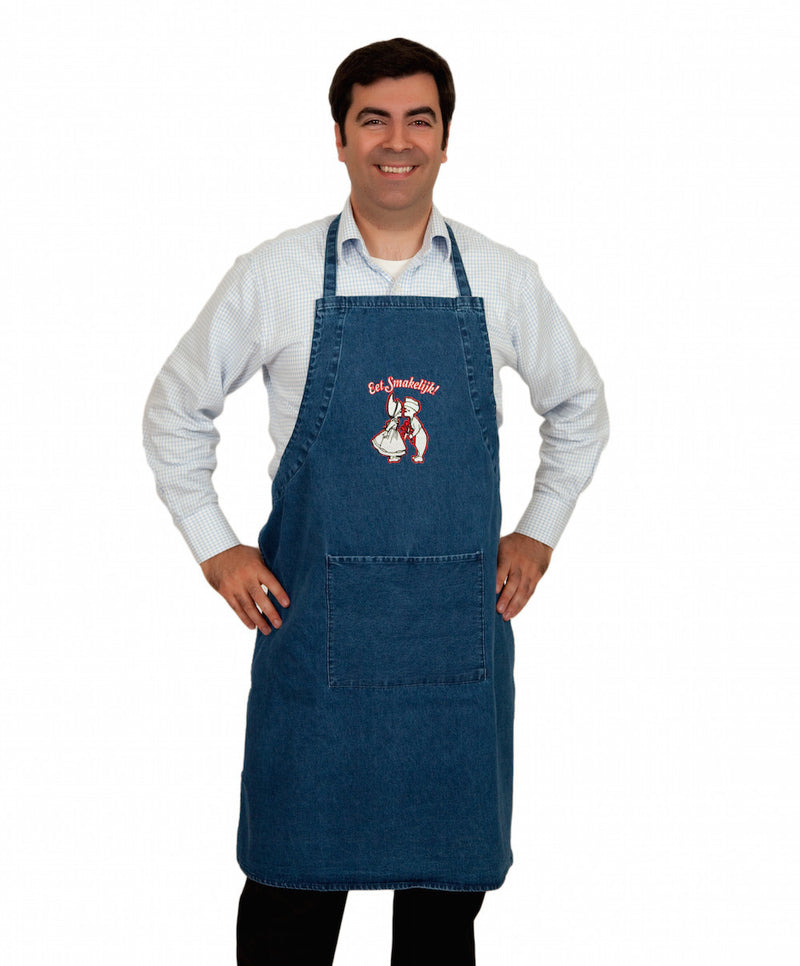 Embroidered Eet Smakelijk! Denim Apron - ScandinavianGiftOutlet