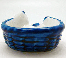 Porcelain Miniatures Animal Delft Cat In Basket - ScandinavianGiftOutlet