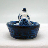 Miniature Animals Delft Blue Ceramic Dog Basket - ScandinavianGiftOutlet