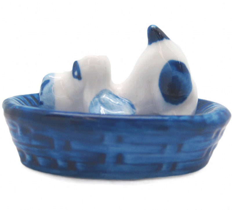 Miniature Animals Delft Blue Ceramic Dog Basket - ScandinavianGiftOutlet