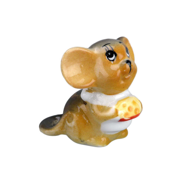 Ceramic Miniature Brown Mouse with Cheese - ScandinavianGiftOutlet