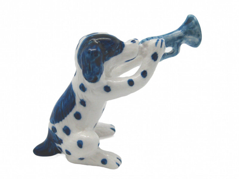 Miniature Musical Instrument Dog With Trumpet Delft Blue - ScandinavianGiftOutlet