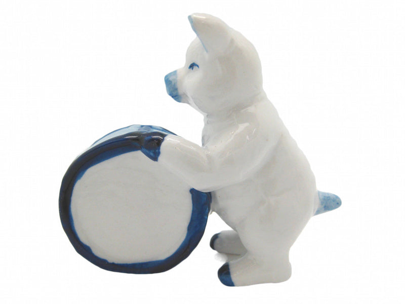 Miniature Musical Instrument Pig With Drum Delft Blue - ScandinavianGiftOutlet
