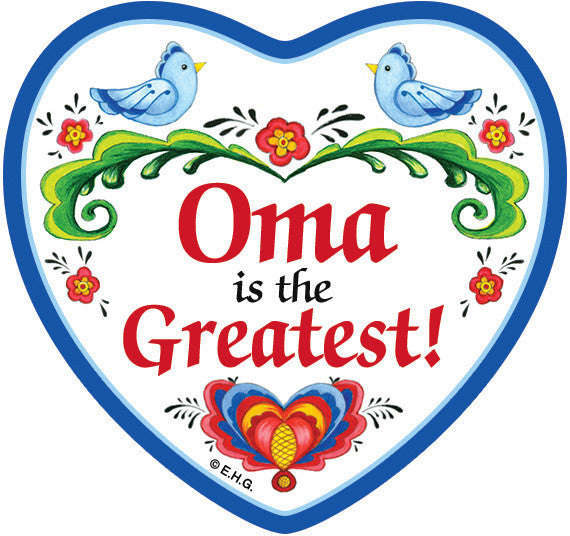 "Oma is the Greatest" Heart Fridge Magnet Tile with Birds Design - ScandinavianGiftOutlet