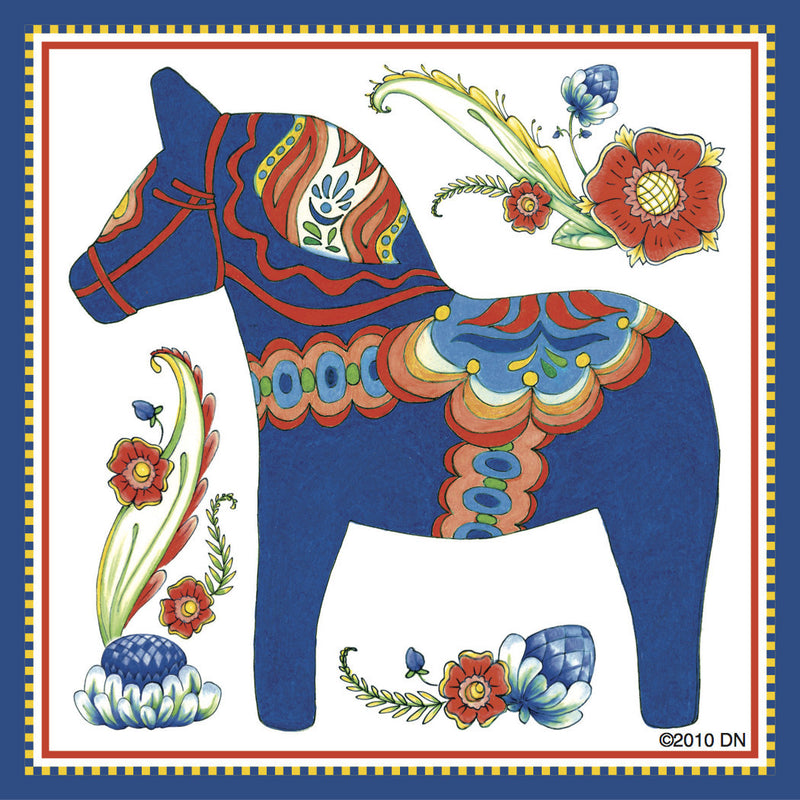 Dala Horse Decorative Magnet Tile (Blue) - ScandinavianGiftOutlet