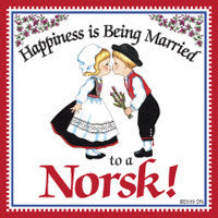 Norwegian Gift Magnet Tile (Happiness Married To Norsk) - ScandinavianGiftOutlet