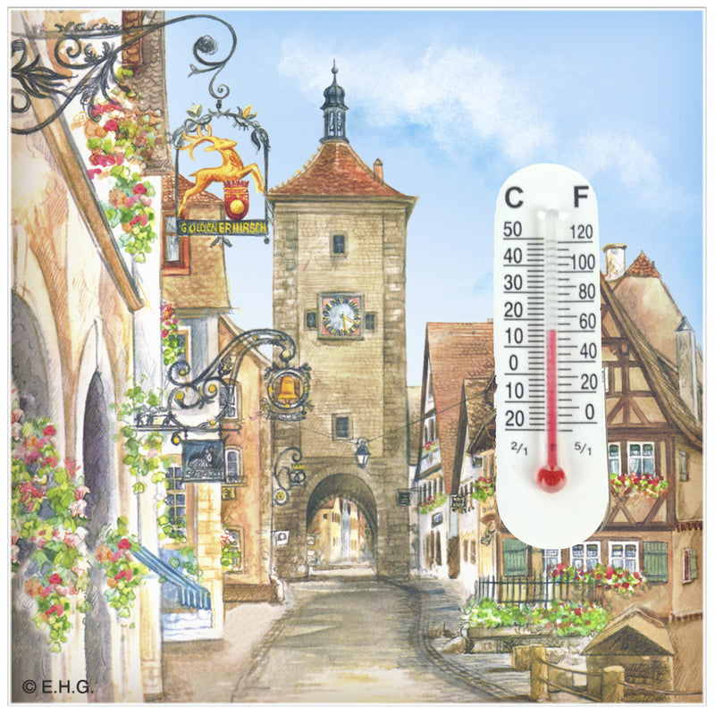 Thermometer Tile Magnet: Euro Village - ScandinavianGiftOutlet