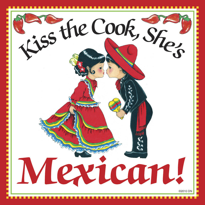 Mexican Gifts: Kiss Mexican Cook Tile Magnet - ScandinavianGiftOutlet