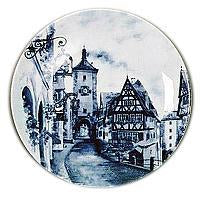 Souvenir Plate European Village Blue - ScandinavianGiftOutlet