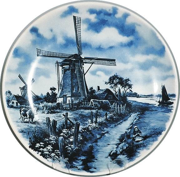 Souvenir Plate Mill with Cow Blue - ScandinavianGiftOutlet