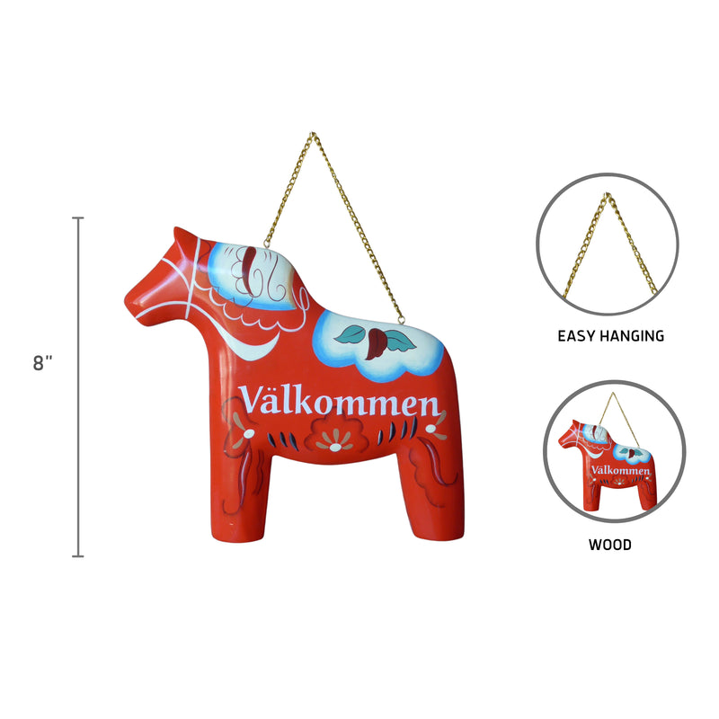 Wood Red Dala Horse Entryway Sign 