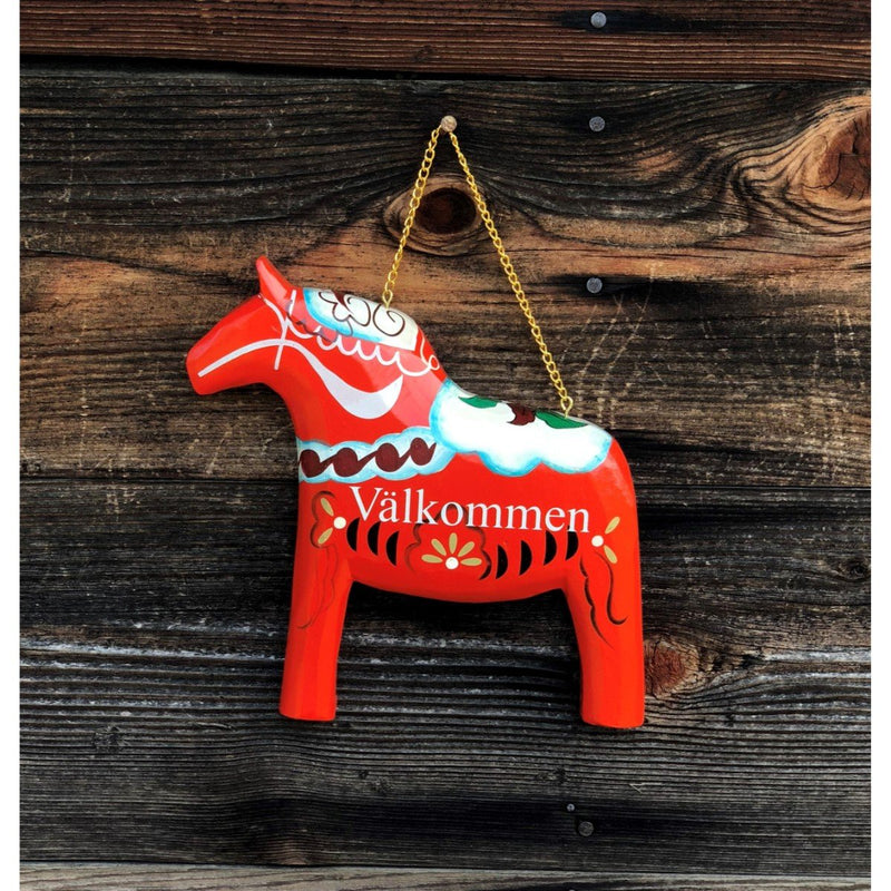 Wood Red Dala Horse Entryway Sign 
