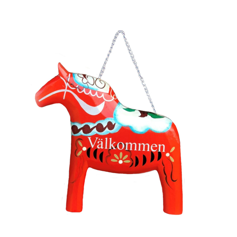 Wood Red Dala Horse Entryway Sign 