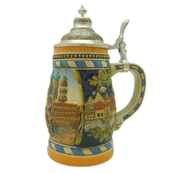 Engraved Beer Stein Munich Scene Metal Lid - ScandinavianGiftOutlet