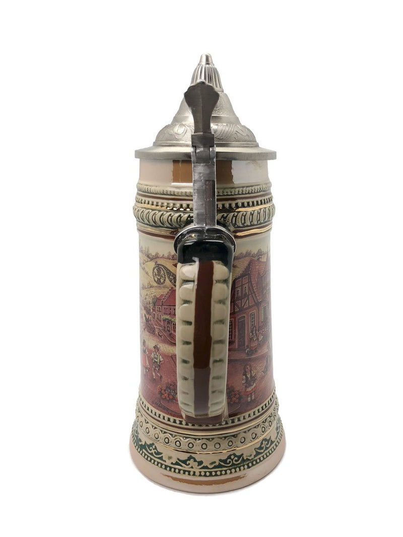 1 Liter German Village Dancers Beer Mug with Etched Metal Lid - ScandinavianGiftOutlet