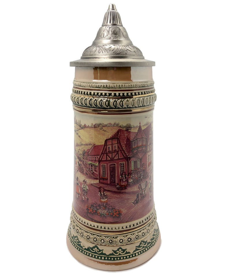 1 Liter German Village Dancers Beer Mug with Etched Metal Lid - ScandinavianGiftOutlet