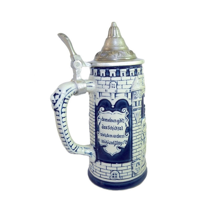 German Castle Cobalt Blue Beer Stein with Lid - ScandinavianGiftOutlet
