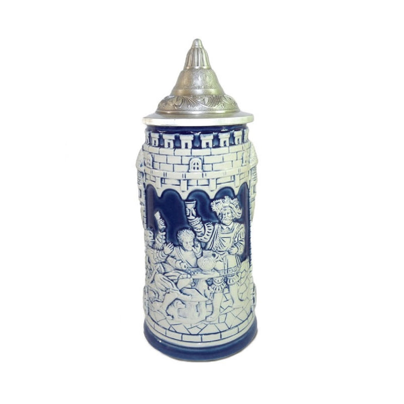 German Castle Cobalt Blue Beer Stein with Lid - ScandinavianGiftOutlet