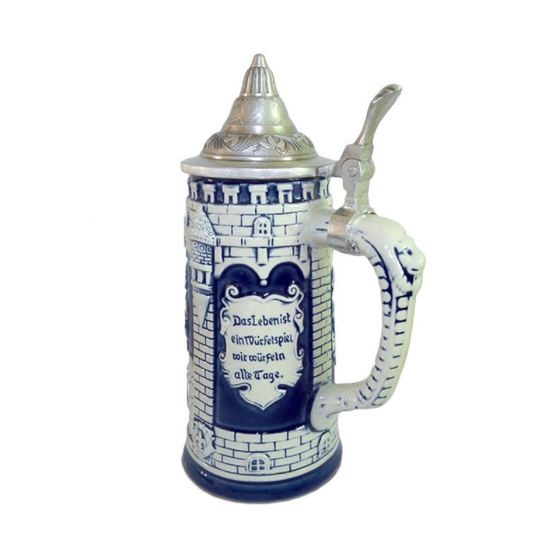 German Castle Cobalt Blue Beer Stein with Lid - ScandinavianGiftOutlet