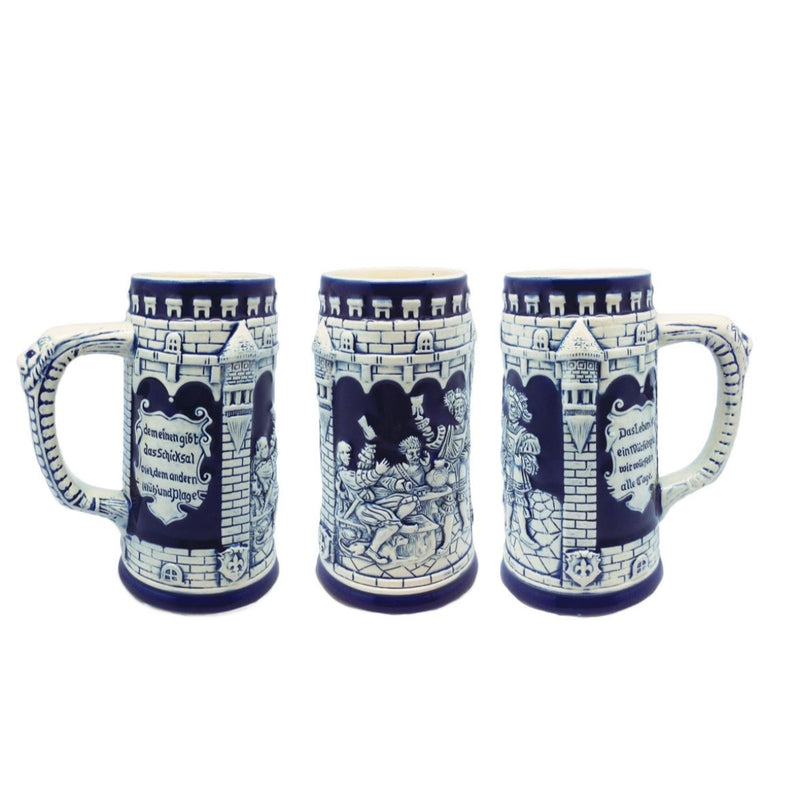 German Castle Cobalt Blue Beer Stein without Lid - ScandinavianGiftOutlet