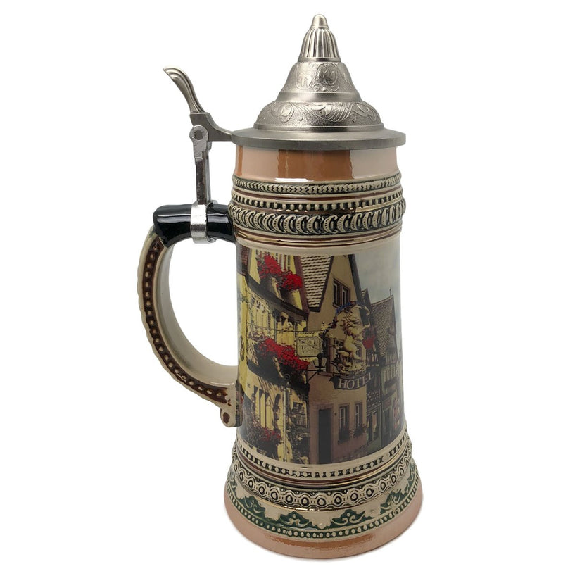 1 Liter Beer Stein of Rothenburg Germany with Etched Metal Lid - ScandinavianGiftOutlet