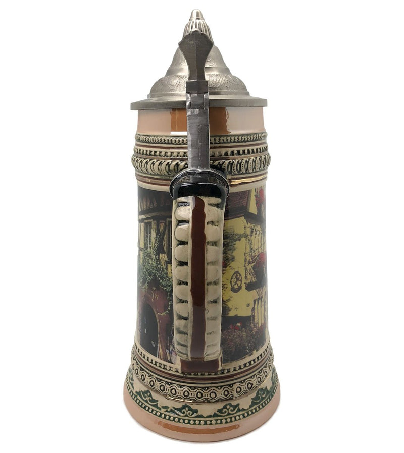 1 Liter Beer Stein of Rothenburg Germany with Etched Metal Lid - ScandinavianGiftOutlet