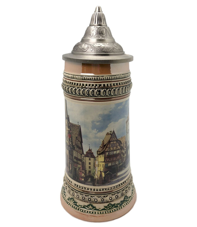 1 Liter Beer Stein of Rothenburg Germany with Etched Metal Lid - ScandinavianGiftOutlet