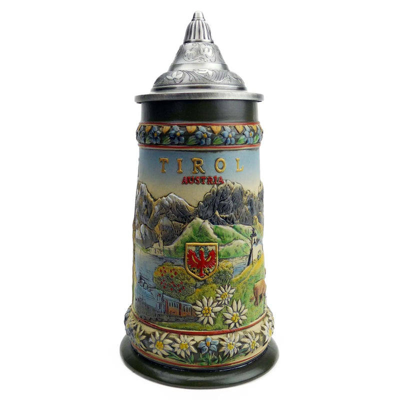 Tyrol Austrian Alps Beer Stein with Lid - ScandinavianGiftOutlet