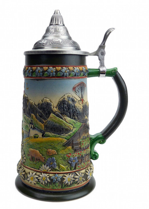 Tyrol Austrian Alps Beer Stein with Lid - ScandinavianGiftOutlet