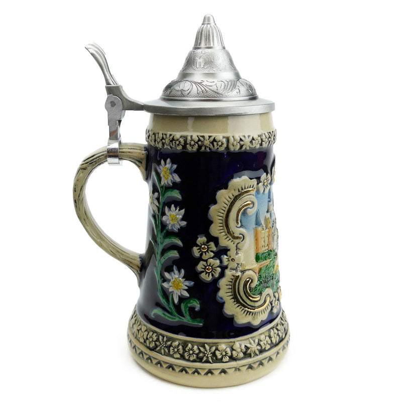 Bavarian Castle Engraved Ceramic Beer Stein w/Lid - ScandinavianGiftOutlet