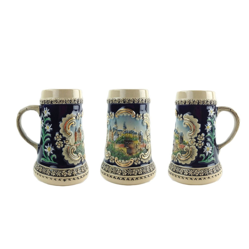 Bavarian Castle Engraved Ceramic Beer Stein no/Lid - ScandinavianGiftOutlet