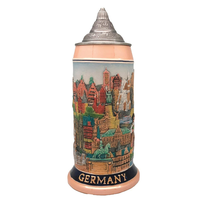 Landmarks of Germany 1 Liter Beer Stein with Etched Metal Lid - ScandinavianGiftOutlet