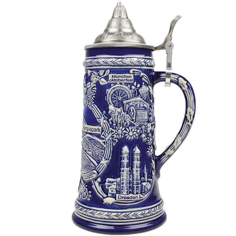 Olympia Park .85L Beer Stein & German Landmarks w/ Metal Lid - ScandinavianGiftOutlet