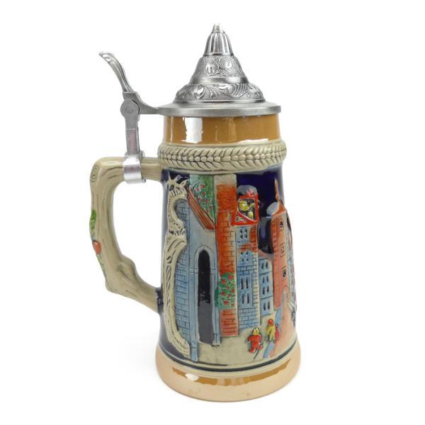 German Village Engraved .75L Beer Stein with Etched Metal Lid - ScandinavianGiftOutlet