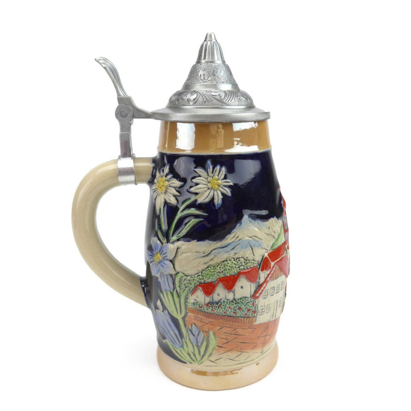 Alpine Village Engraved .75L Beer Stein with Etched Metal Lid - ScandinavianGiftOutlet