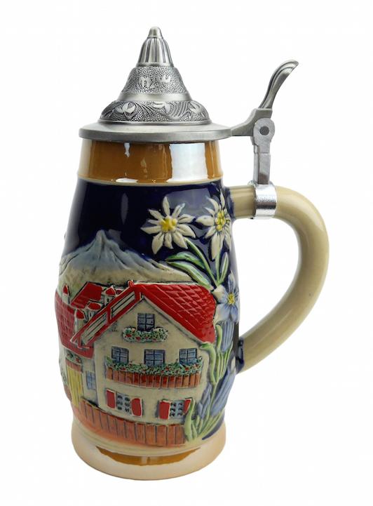 Alpine Village Engraved .75L Beer Stein with Etched Metal Lid - ScandinavianGiftOutlet