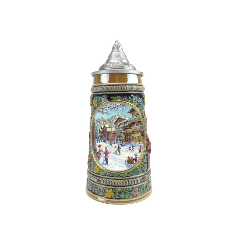 European Winter Beer Stein .5L with Embossed Metal Lid - ScandinavianGiftOutlet