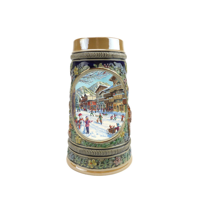 European Winter .5 Liter Embossed Ceramic Beer Stein - ScandinavianGiftOutlet