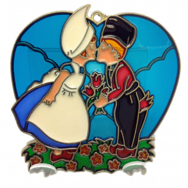 Kissing Couple in Blue Heart Shaped Sun Catcher - ScandinavianGiftOutlet