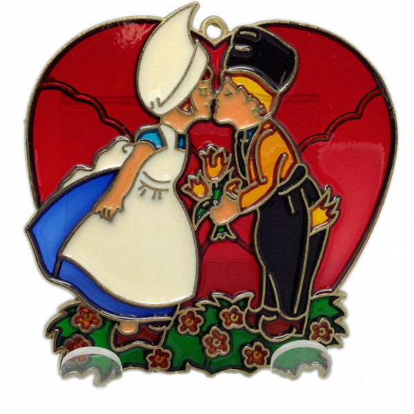 Red Heart Shaped Sun catcher with Kissing Couple - ScandinavianGiftOutlet