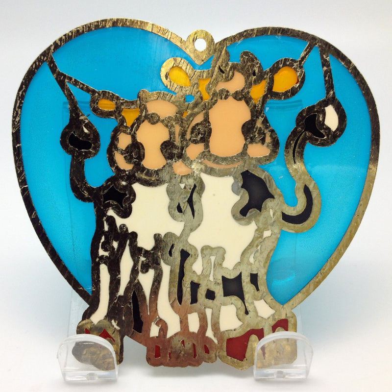 Blue Heart Shaped Sun Catcher with Cuddling Cows - ScandinavianGiftOutlet